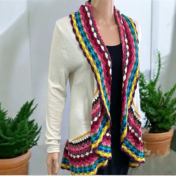 Double Zero Boho Cardigan Colorful Crochet Trim Cardigan - Picture 9 of 16